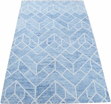 Modern Contemporary Blue Hand Tufted Wool Area rug