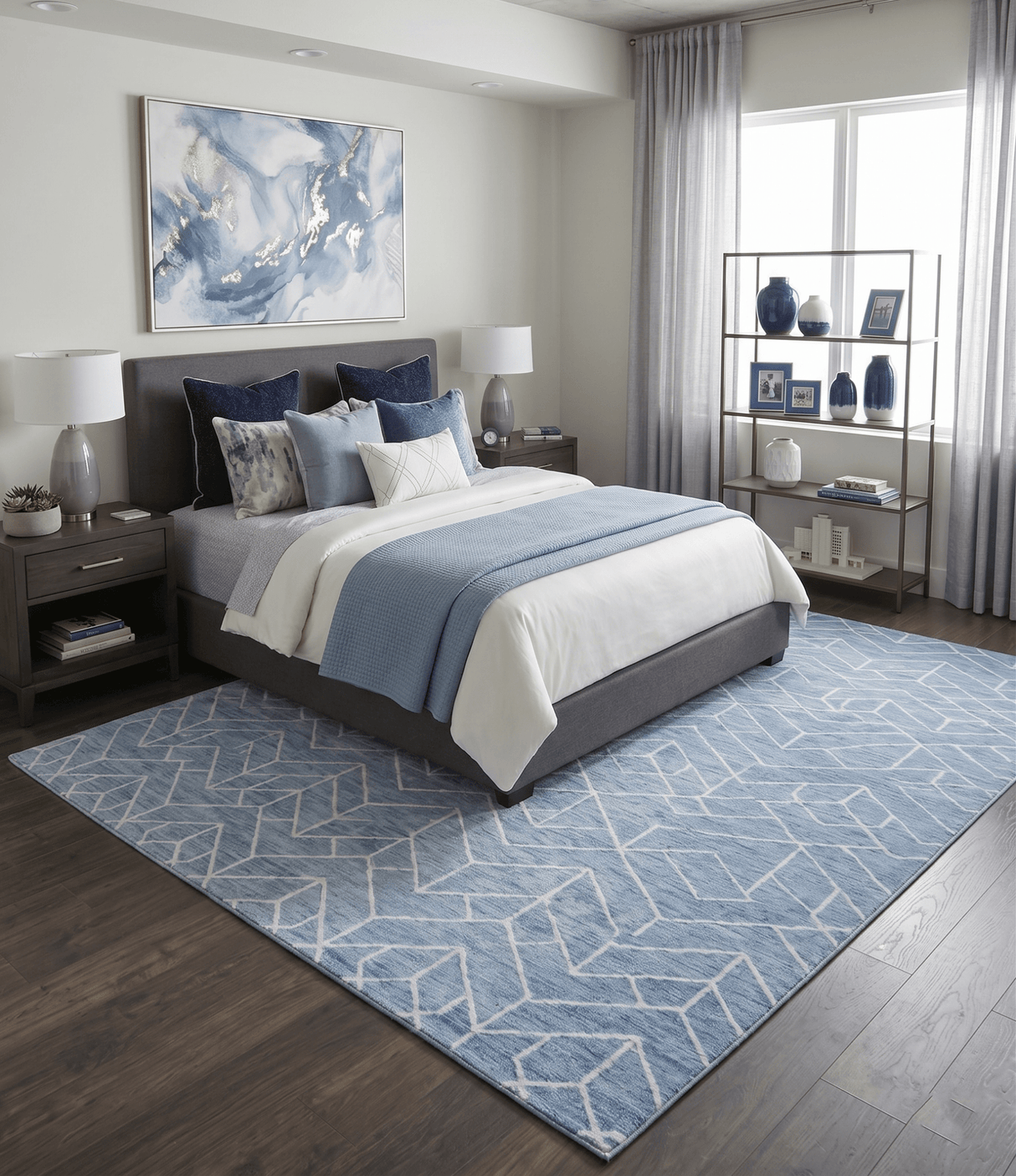 Modern Contemporary Blue Hand Tufted Wool Area rug
