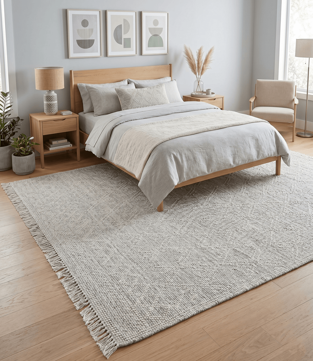 Modern Contemporary Hand Made White Wool Area Rug