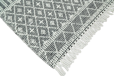 Modern Contemporary Hand Woven Black and White Wool Area Rug