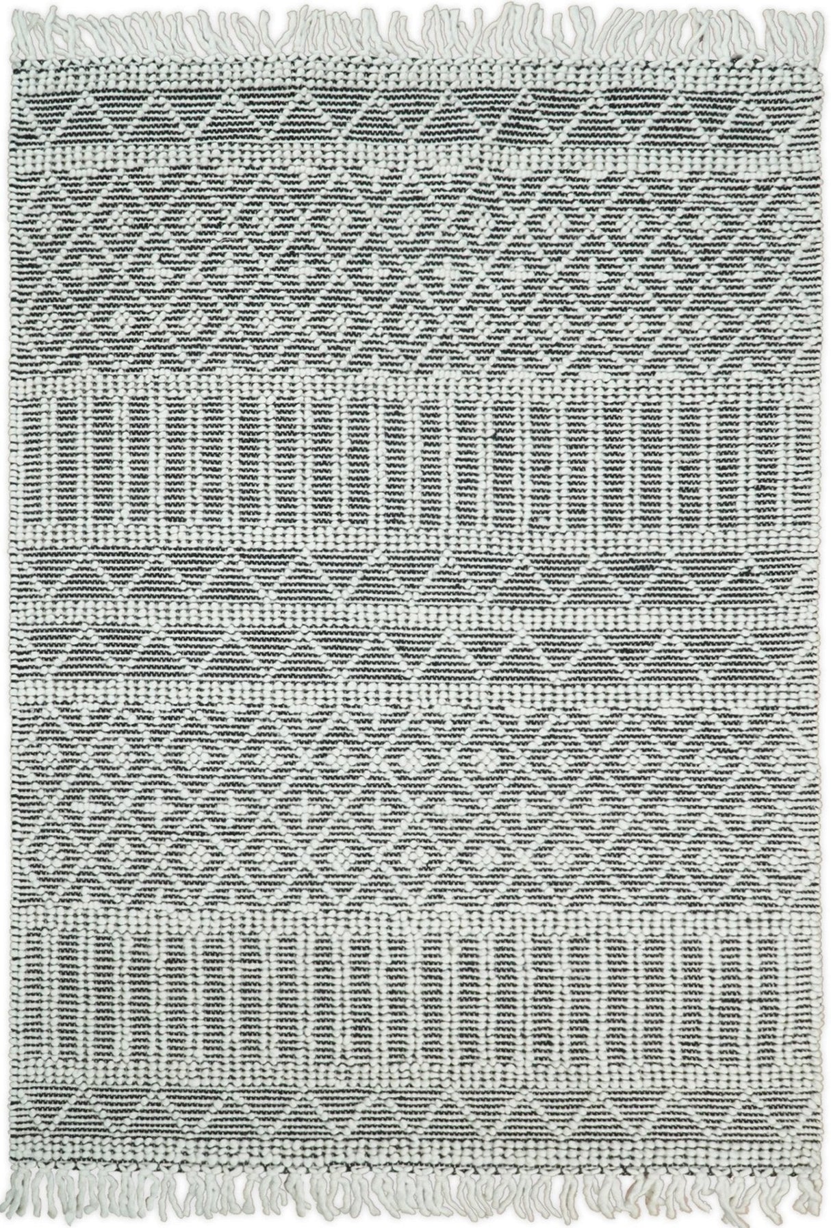 Modern Contemporary Hand Woven Black and White Wool Area Rug