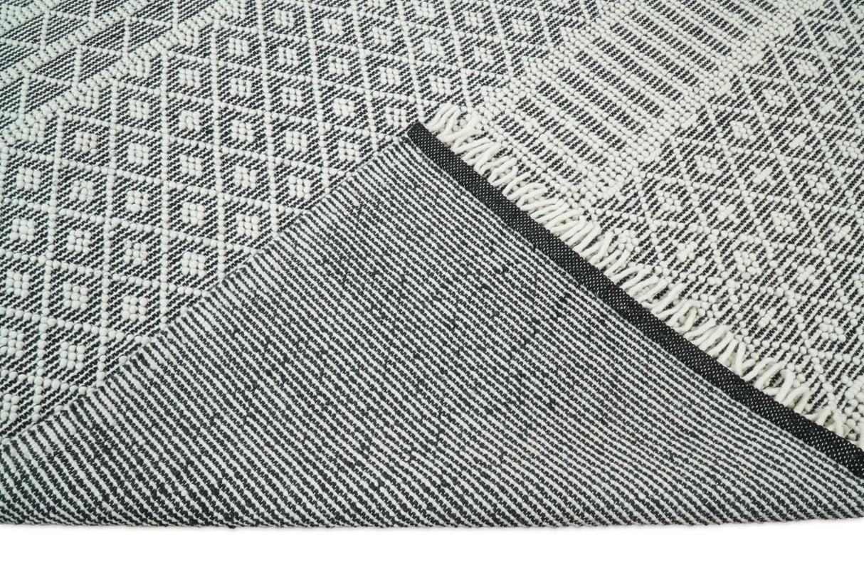 Modern Contemporary Hand Woven Black and White Wool Area Rug