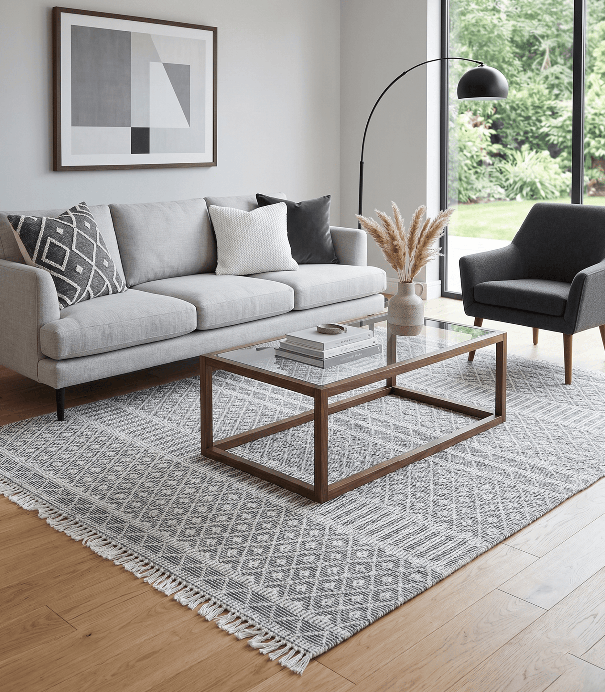 Modern Contemporary Hand Woven Black and White Wool Area Rug