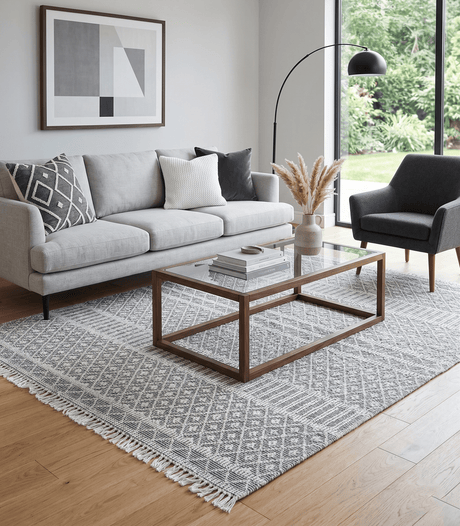 Modern Contemporary Hand Woven Black and White Wool Area Rug
