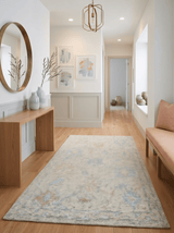 Modern Contemporary Ivory and Blue Hand Knotted Wool Rug