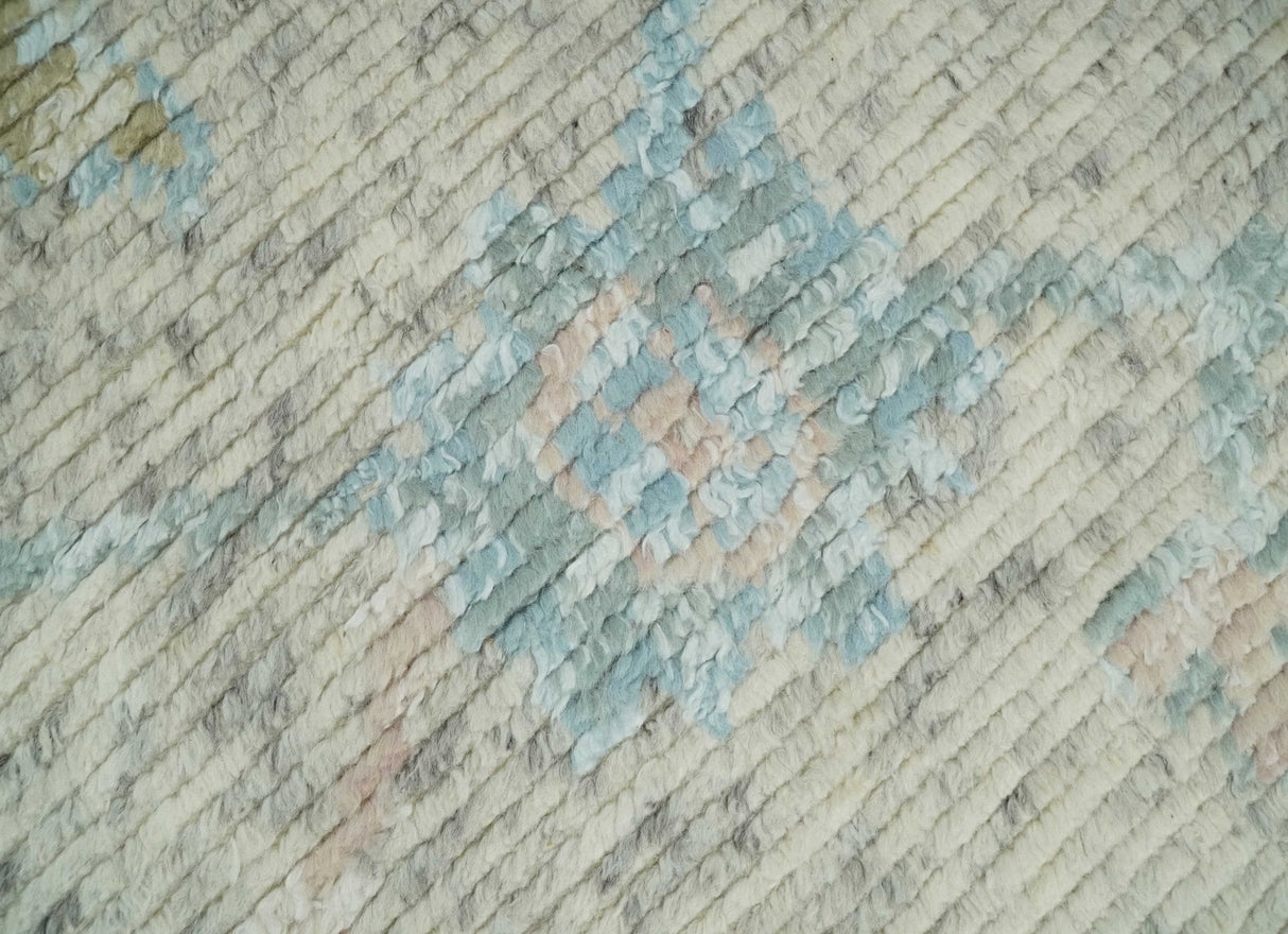 Modern Contemporary Ivory and Blue Hand Knotted Wool Rug