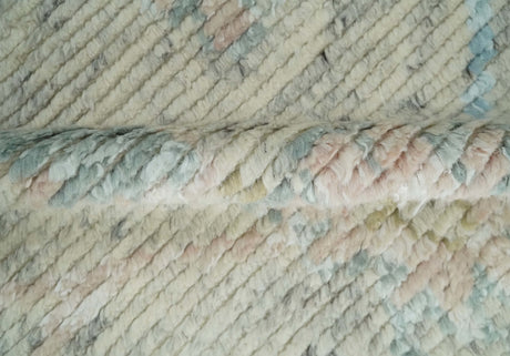 Modern Contemporary Ivory and Blue Hand Knotted Wool Rug