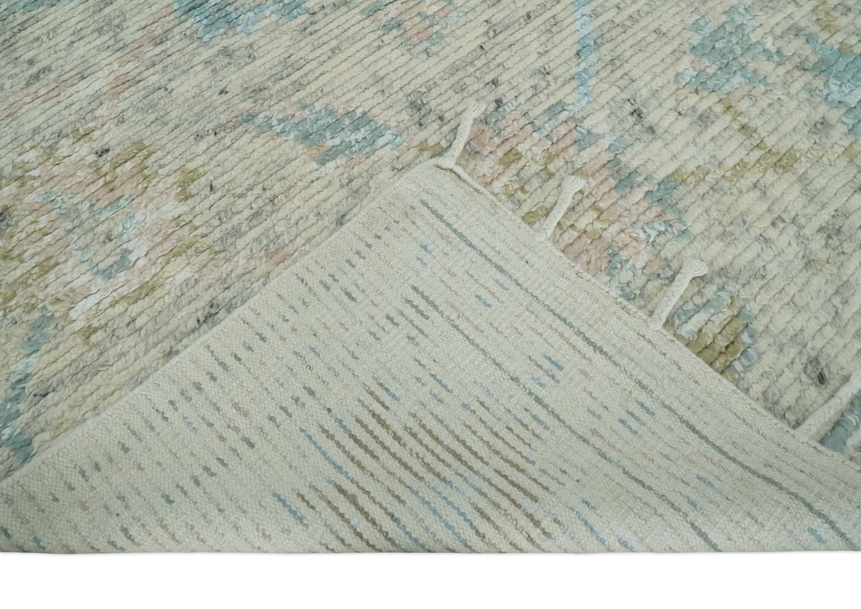 Modern Contemporary Ivory and Blue Hand Knotted Wool Rug