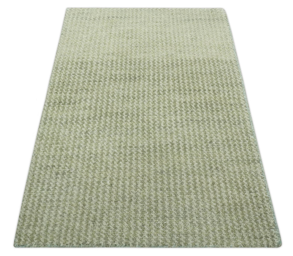 Modern Contemporary Olive, Beige and Ivory Stripes Design Custom Made wool area Rug