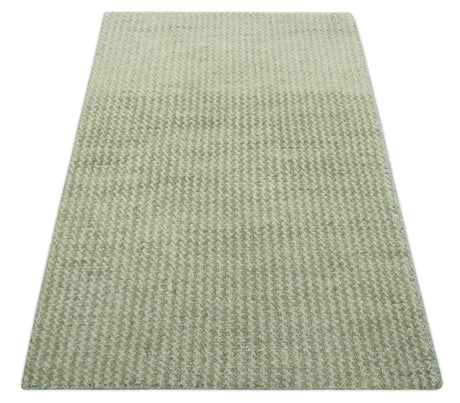 Modern Contemporary Olive, Beige and Ivory Stripes Design Custom Made wool area Rug
