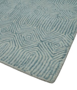 Modern Contemporary Style Teal and Ivory Hand Tufted Wool Area Rug