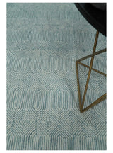 Modern Contemporary Style Teal and Ivory Hand Tufted Wool Area Rug