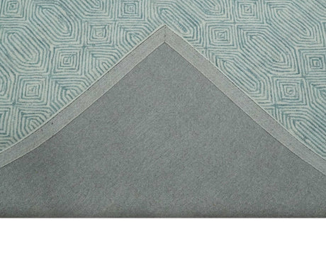 Modern Contemporary Style Teal and Ivory Hand Tufted Wool Area Rug