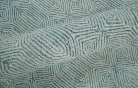 Modern Contemporary Style Teal and Ivory Hand Tufted Wool Area Rug