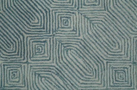 Modern Contemporary Style Teal and Ivory Hand Tufted Wool Area Rug