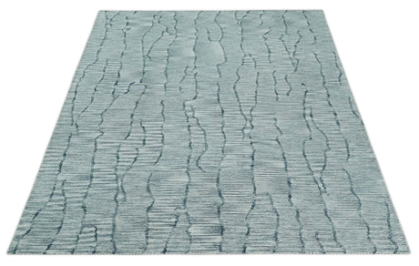 Modern Contemporary Woolen White and Blue Hand Tufted Area Rug