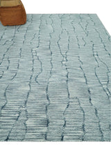 Modern Contemporary Woolen White and Blue Hand Tufted Area Rug