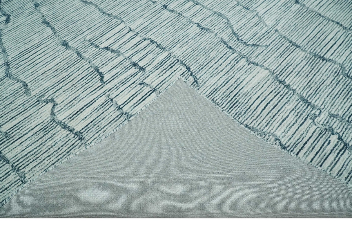 Modern Contemporary Woolen White and Blue Hand Tufted Area Rug