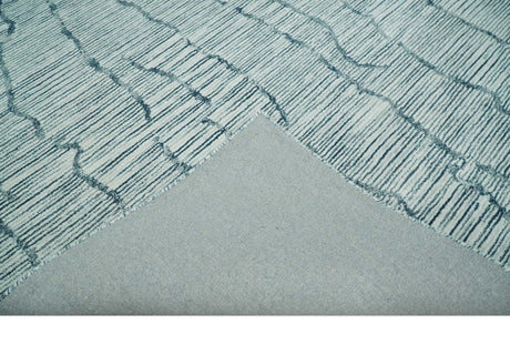 Modern Contemporary Woolen White and Blue Hand Tufted Area Rug
