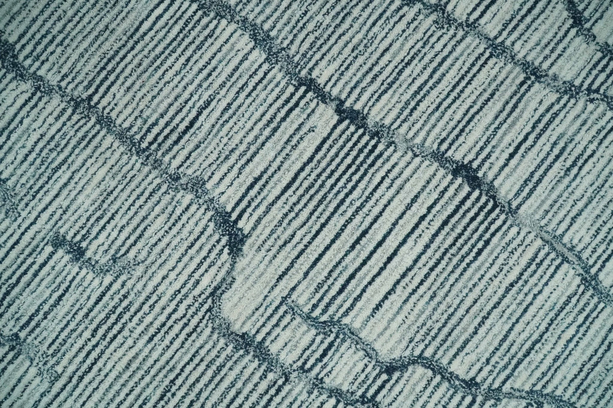 Modern Contemporary Woolen White and Blue Hand Tufted Area Rug