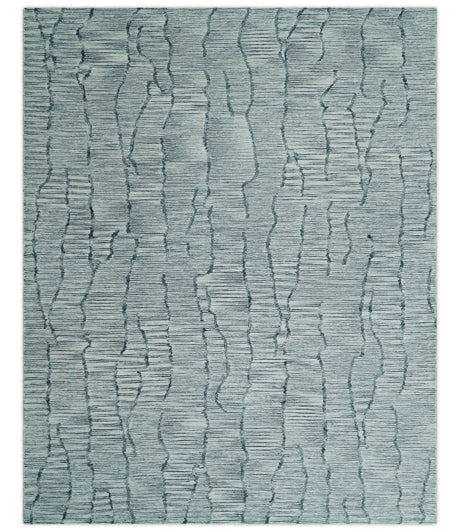 Modern Contemporary Woolen White and Blue Hand Tufted Area Rug