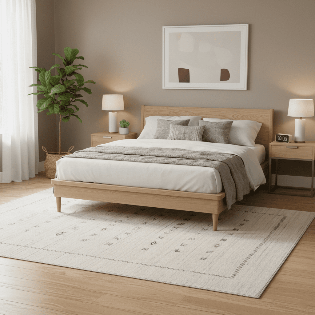 Modern Design Beige Hand Loomed Wool Area Rug