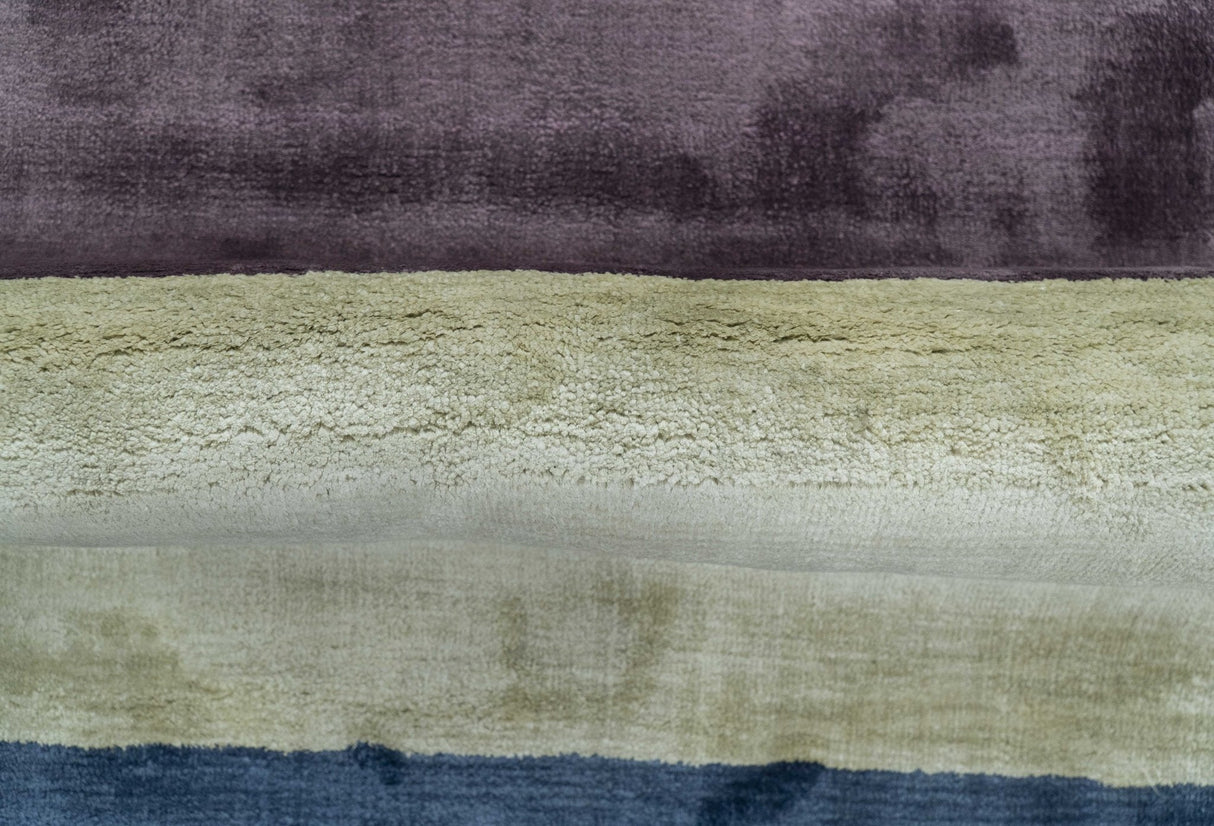 Modern design Ivory, Green and Blue 2x5 Hand Knotted Wool Area Rug