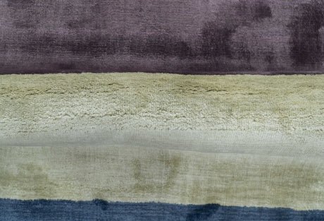 Modern design Ivory, Green and Blue 2x5 Hand Knotted Wool Area Rug