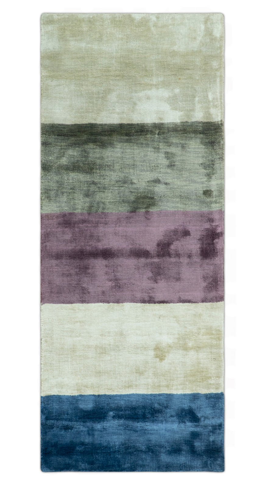 Modern design Ivory, Green and Blue 2x5 Hand Knotted Wool Area Rug