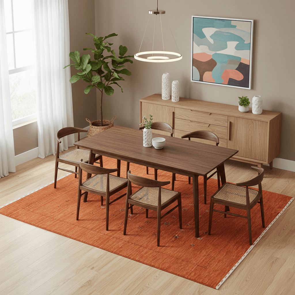 Modern Design Orange Hand Loomed Wool Area Rug