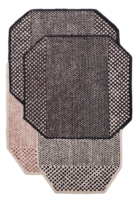 Modern Dotted Mesh Black Hand Tufted 5x8 Wool Area Rug