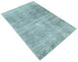 Modern Floral Design Teal Hand Loom Wool and Bamboo Silk 6x10 Area Rug