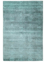 Modern Floral Design Teal Hand Loom Wool and Bamboo Silk 6x10 Area Rug