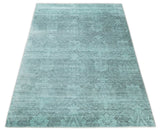 Modern Floral Design Teal Hand Loom Wool and Bamboo Silk 6x10 Area Rug