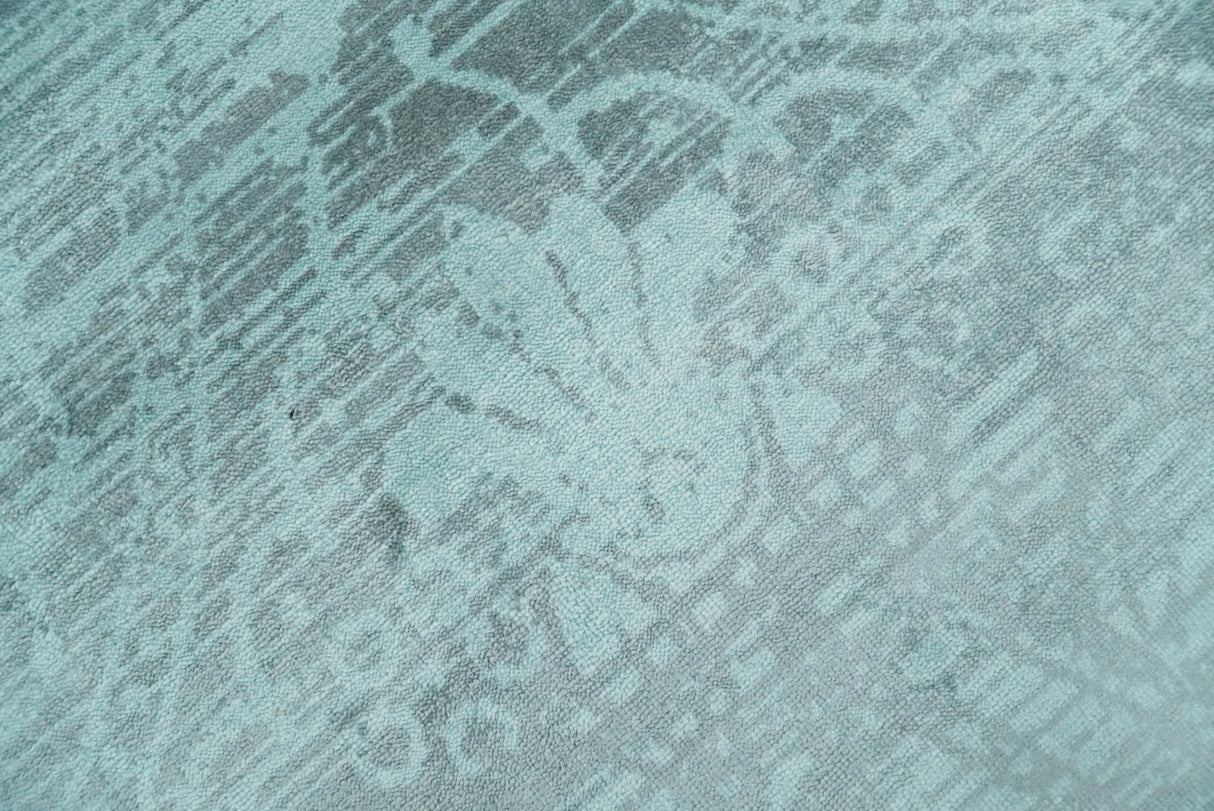 Modern Floral Design Teal Hand Loom Wool and Bamboo Silk 6x10 Area Rug