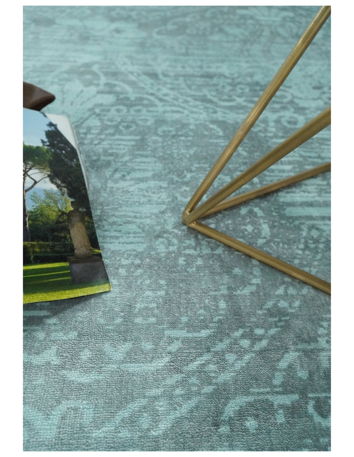 Modern Floral Design Teal Hand Loom Wool and Bamboo Silk 6x10 Area Rug
