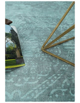 Modern Floral Design Teal Hand Loom Wool and Bamboo Silk 6x10 Area Rug