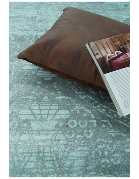 Modern Floral Design Teal Hand Loom Wool and Bamboo Silk 6x10 Area Rug