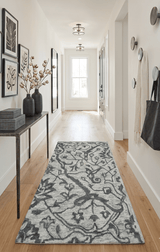 Modern Floral Ivory and Charcoal Hand Woven Area Wool Rug