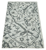 Modern Floral Ivory and Charcoal Hand Woven Area Wool Rug