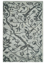 Modern Floral Ivory and Charcoal Hand Woven Area Wool Rug