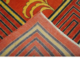 Modern Floral Orange 8x10 Hand Knotted wool Area Rug