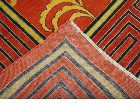 Modern Floral Orange 8x10 Hand Knotted wool Area Rug