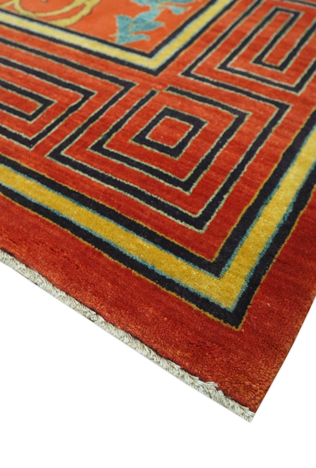 Modern Floral Orange 8x10 Hand Knotted wool Area Rug