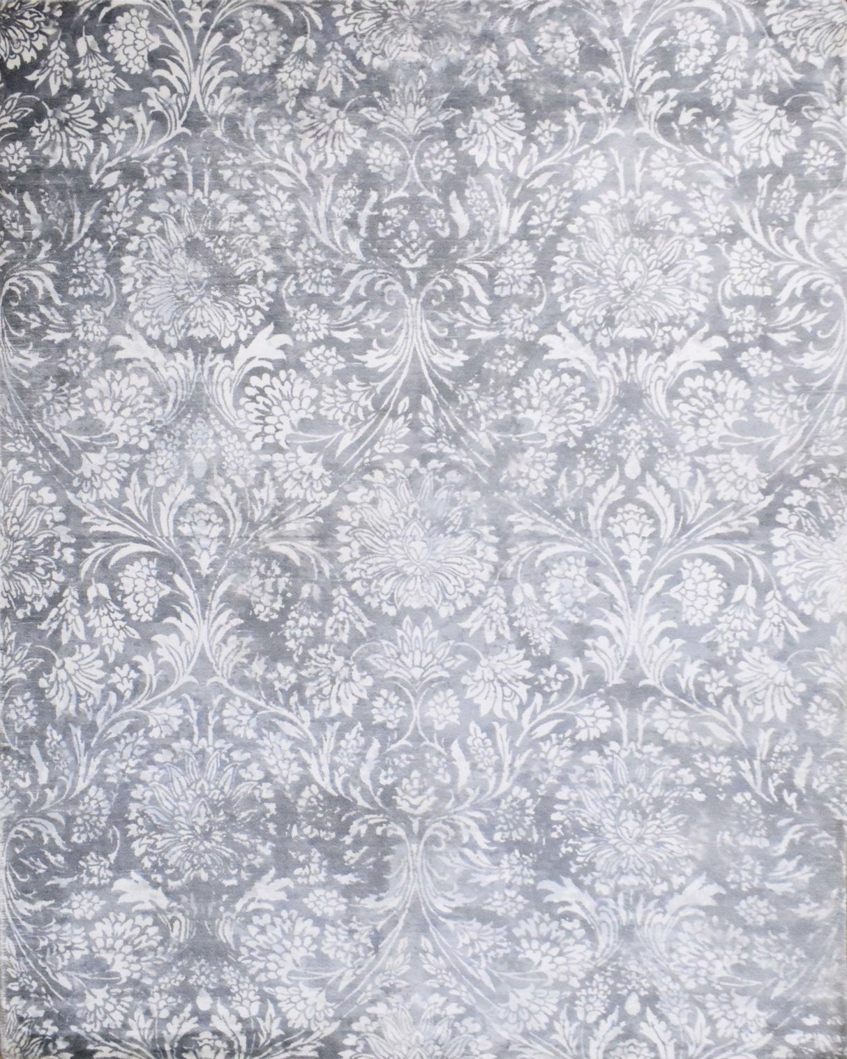 Modern Floral Silver And Ivory Hand Loom Viscose 5x8 Area Rug