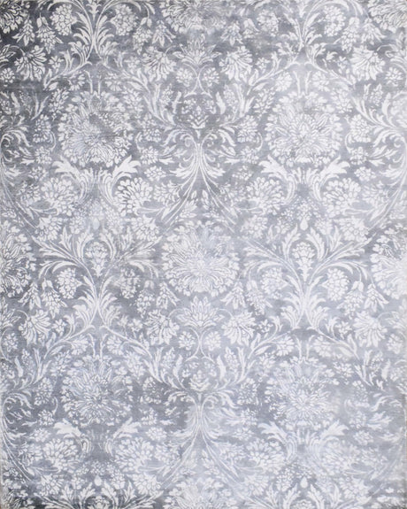 Modern Floral Silver And Ivory Hand Loom Viscose 5x8 Area Rug