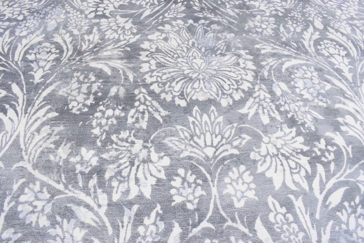 Modern Floral Silver And Ivory Hand Loom Viscose 5x8 Area Rug