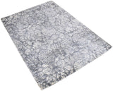 Modern Floral Silver And Ivory Hand Loom Viscose 5x8 Area Rug