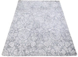 Modern Floral Silver And Ivory Hand Loom Viscose 5x8 Area Rug