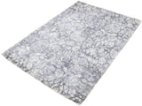 Modern Floral Silver And Ivory Hand Loom Viscose 5x8 Area Rug